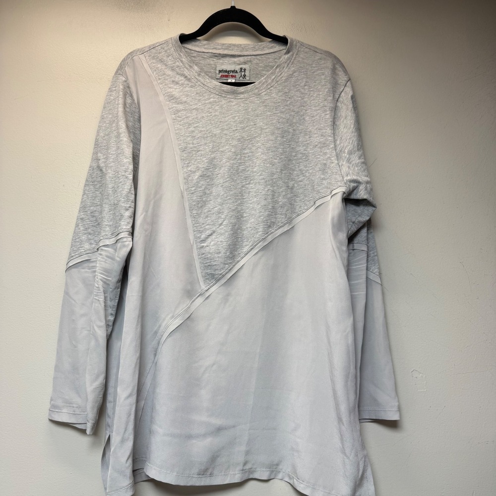 Pete & Greta Johnny Was Tunic Women M Grey Excellent Silk Cotton Mixed Media Top